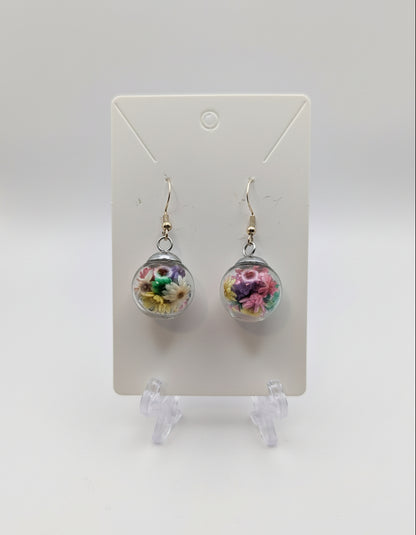 Multicolor Dried Bloom Small Globe Earrings