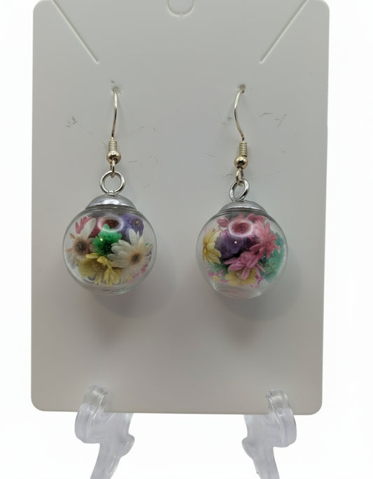 Multicolor Dried Bloom Small Globe Earrings
