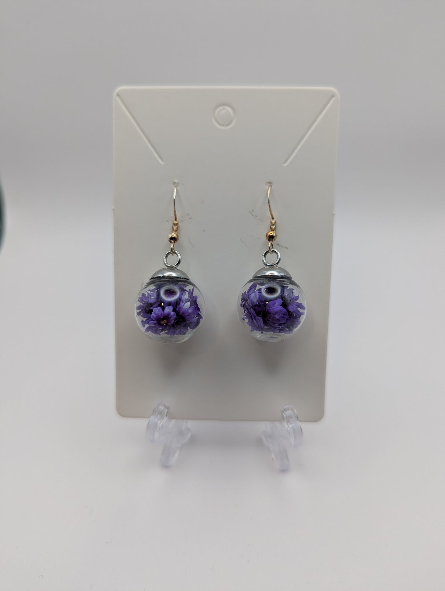 Purple Dried Bloom Small Globe Earrings
