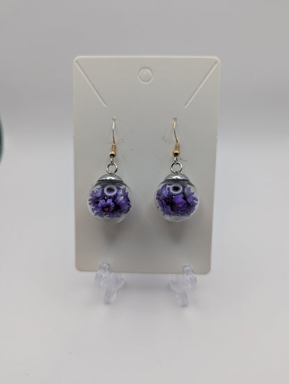 Purple Dried Bloom Small Globe Earrings