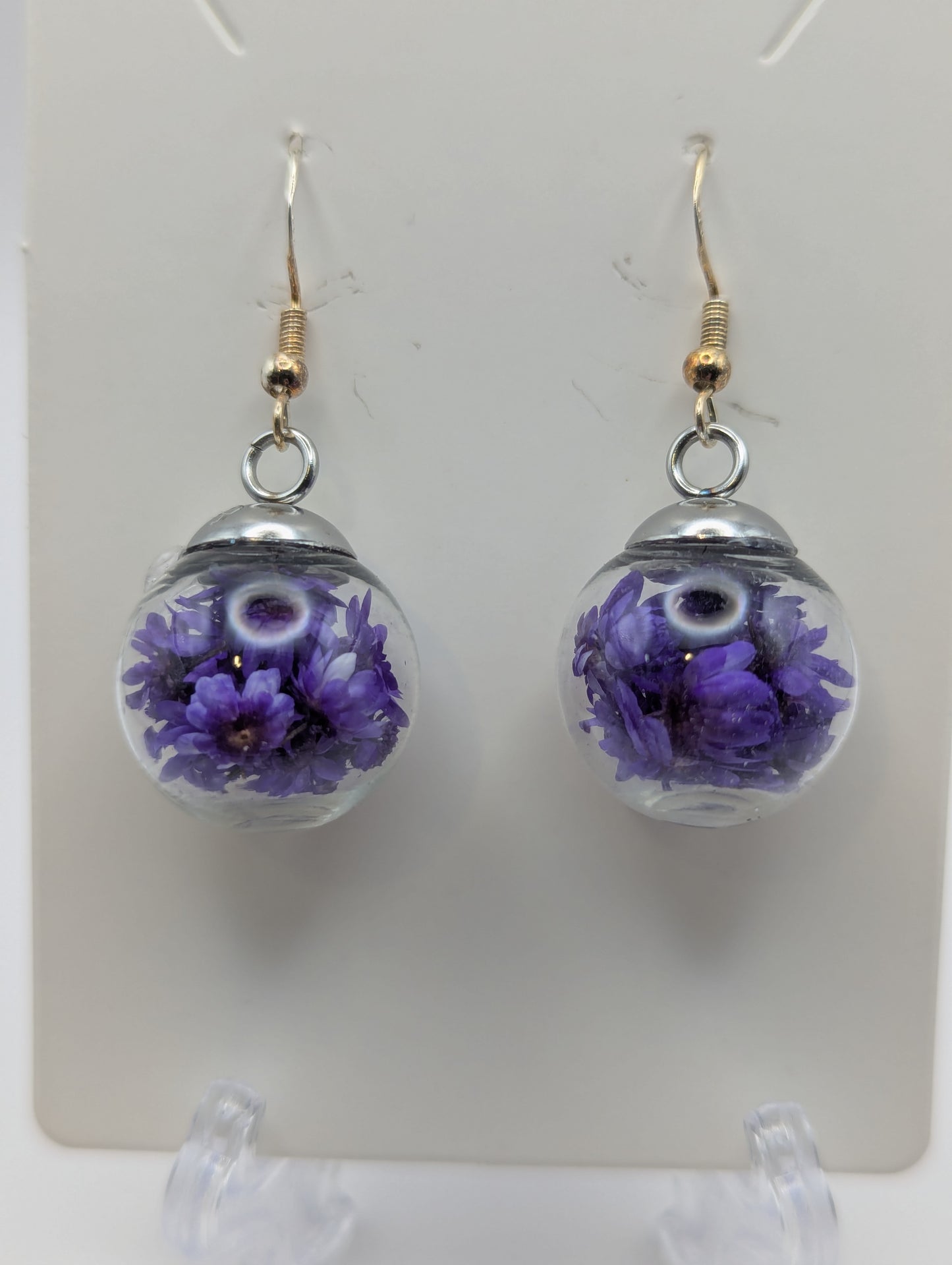 Purple Dried Bloom Small Globe Earrings