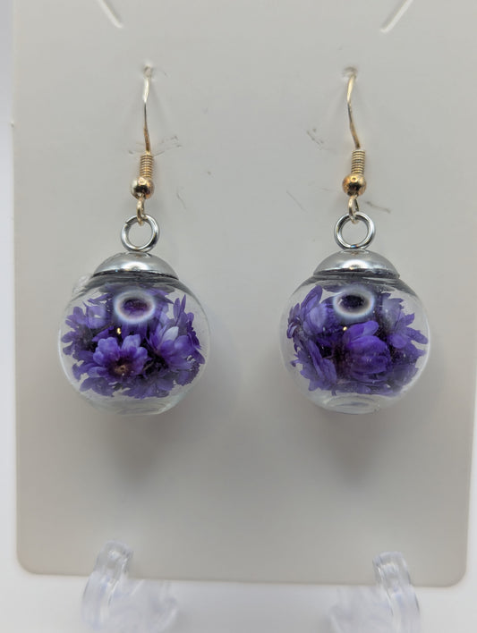 Purple Dried Bloom Small Globe Earrings