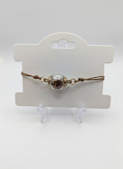 Coffee-Toned Rhinestone Globe Bracelet on Brown Cord