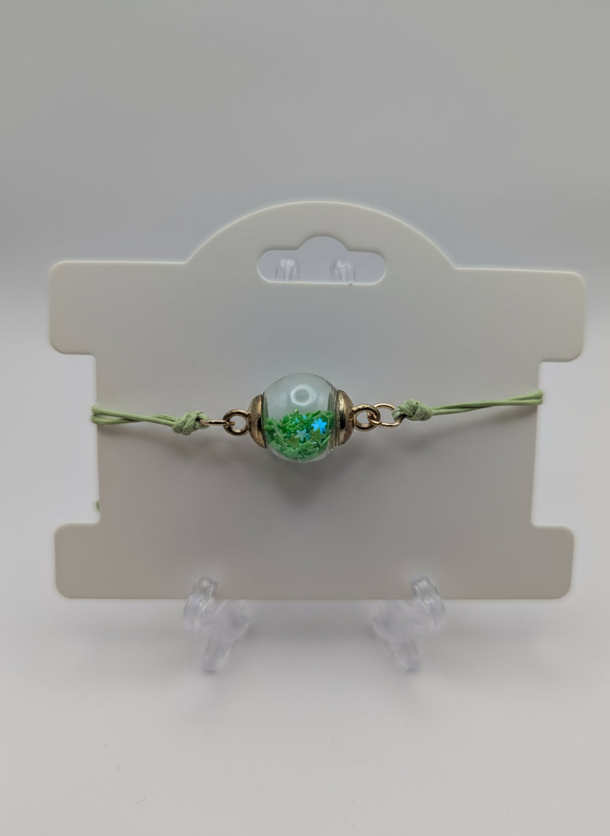 Neon Lime Star Glitter Globe Bracelet on Adjustable Green Cord