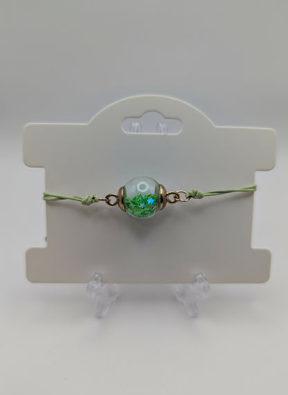 Neon Lime Star Glitter Globe Bracelet on Adjustable Green Cord