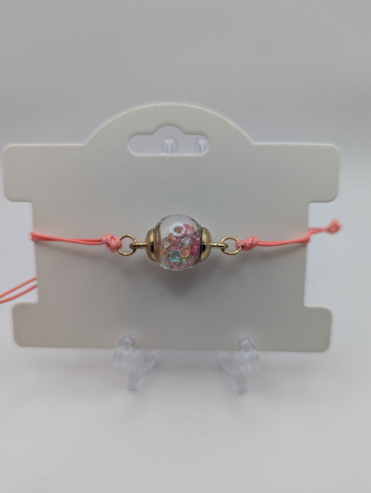 Multicolor Rhinestones Globe Bracelet on Pink Cord