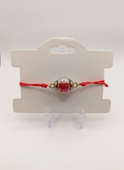 Red Rhinestone Globe Bracelet on Red Cord