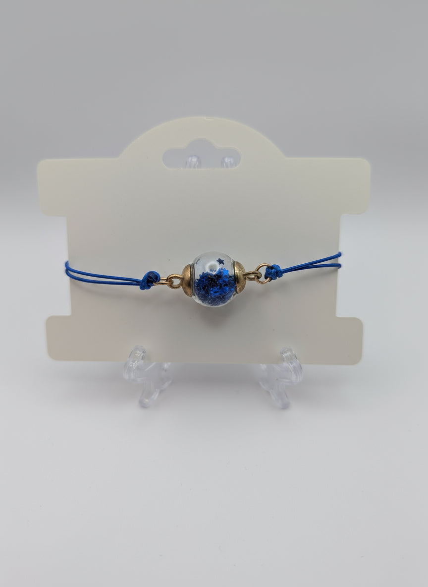 Royal Blue Glitter Globe Bracelet on Adjustable Nylon Cord
