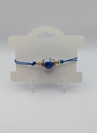 Royal Blue Glitter Globe Bracelet on Adjustable Nylon Cord