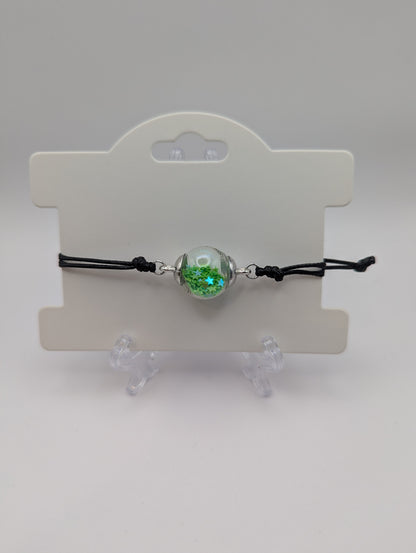 Lime Star Glitter Globe Bracelet on Adjustable Black Cord