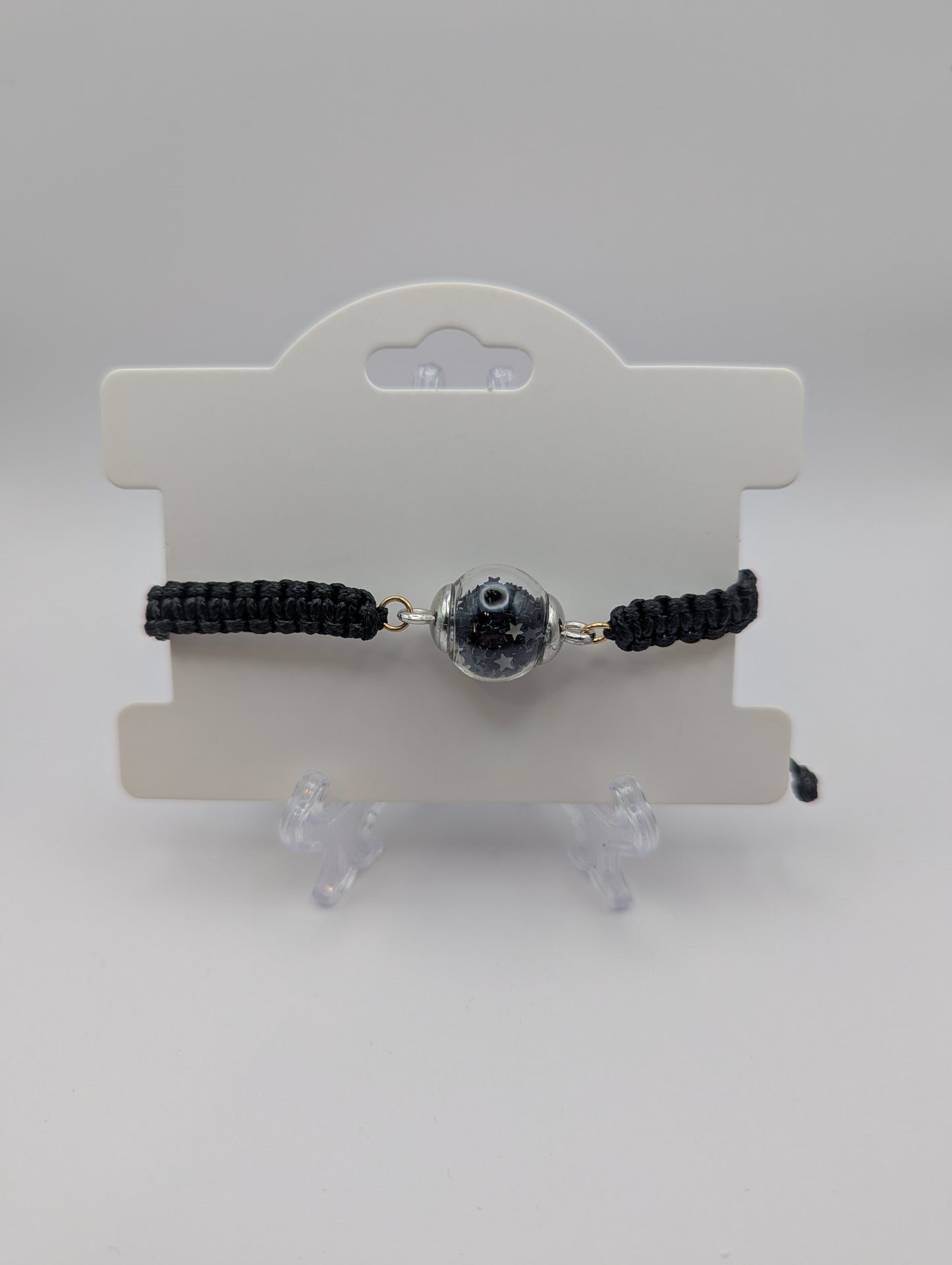Black Glitter Globe Bracelet on Adjustable Braided Cord