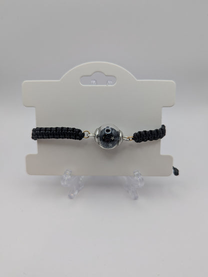 Black Glitter Globe Bracelet on Adjustable Braided Cord