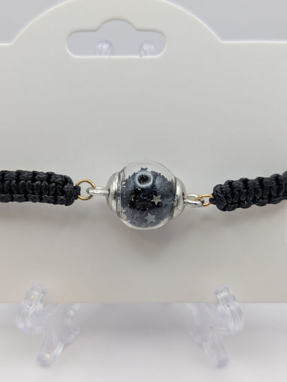 Black Glitter Globe Bracelet on Adjustable Braided Cord