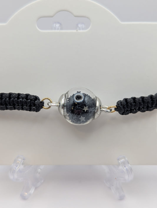 Black Glitter Globe Bracelet on Adjustable Braided Cord