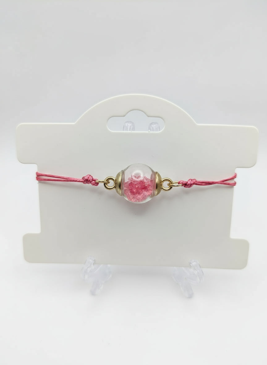 Hot Pink Rhinestone Globe Bracelet on Pink Cord