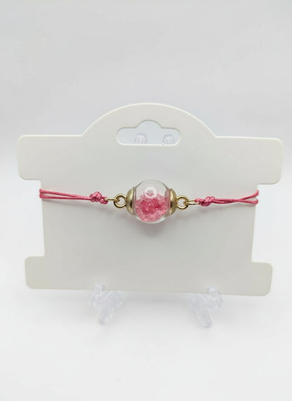 Hot Pink Rhinestone Globe Bracelet on Pink Cord