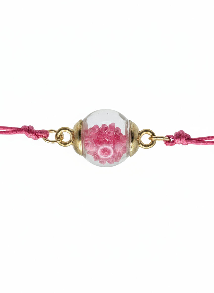 Hot Pink Rhinestone Globe Bracelet on Pink Cord