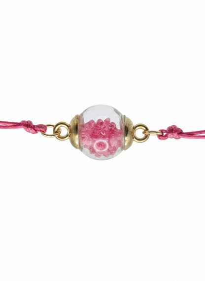 Hot Pink Rhinestone Globe Bracelet on Pink Cord