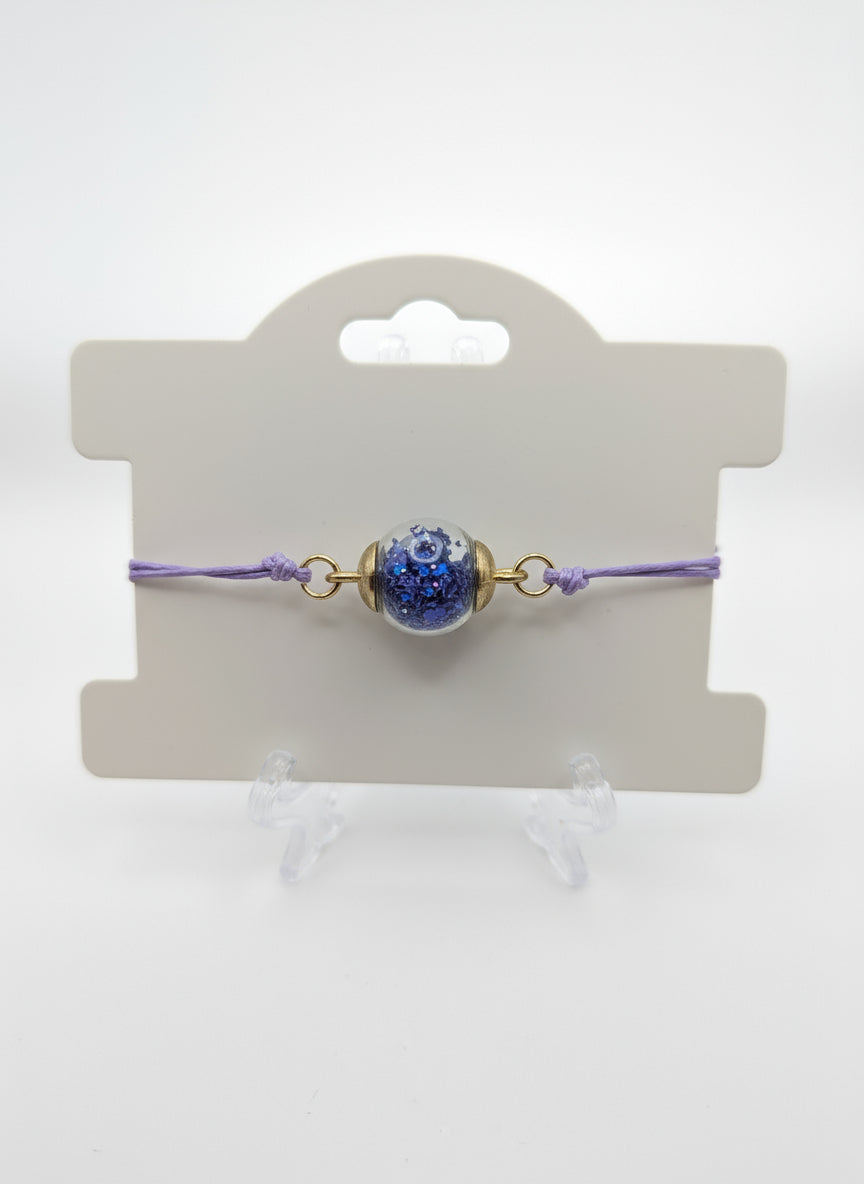 Purple Glitter Globe Bracelet on Adjustable Nylon Cord