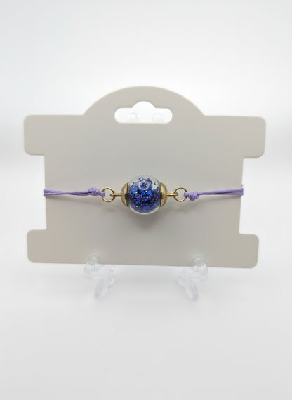 Purple Glitter Globe Bracelet on Adjustable Nylon Cord