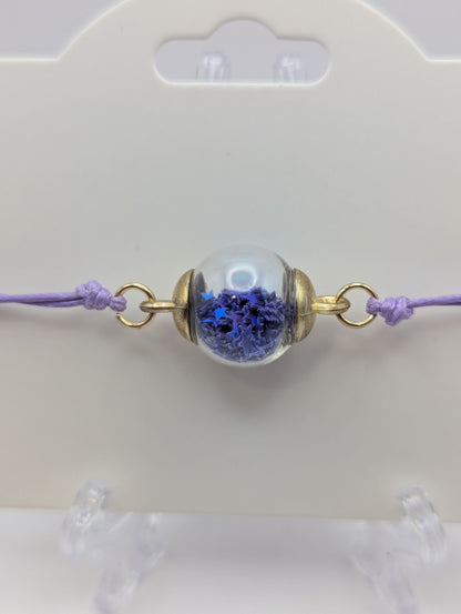 Purple Glitter Globe Bracelet on Adjustable Nylon Cord