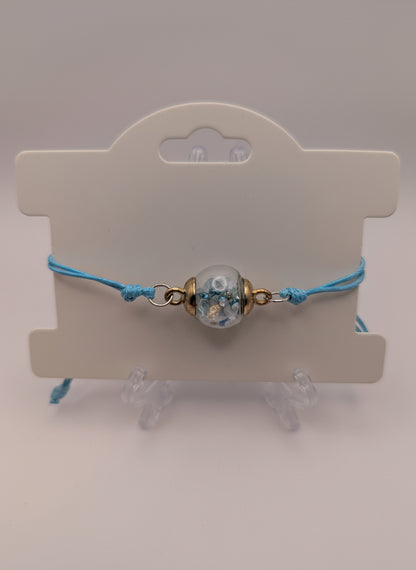Mixed Stone Flecks Globe Bracelet on Adjustable Blue Nylon Cord