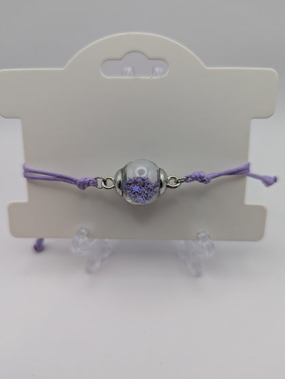 Lavender Glitter Globe Bracelet on Adjustable Nylon Cord