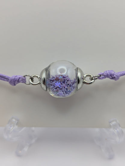 Lavender Glitter Globe Bracelet on Adjustable Nylon Cord