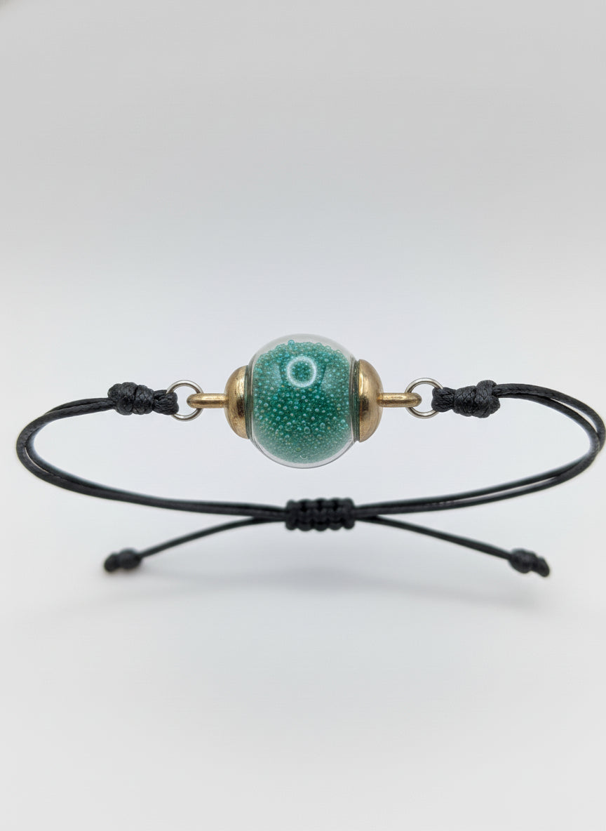 Green Millibeads Globe Bracelet on Adjustable Nylon Cord