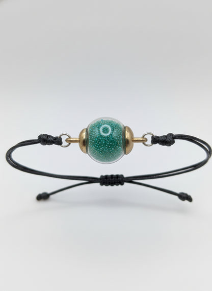 Green Millibeads Globe Bracelet on Adjustable Nylon Cord