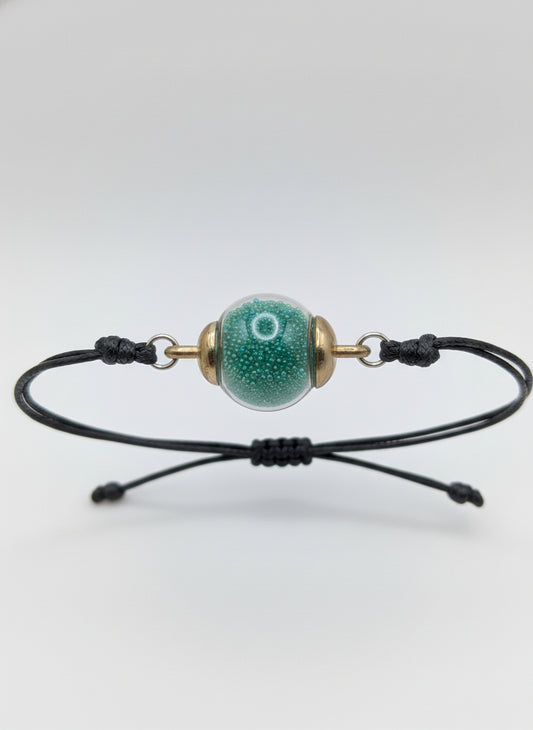 Green Millibeads Globe Bracelet on Adjustable Nylon Cord