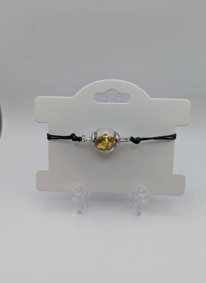 Gold Star Glitter Globe Bracelet on Adjustable Black Cord