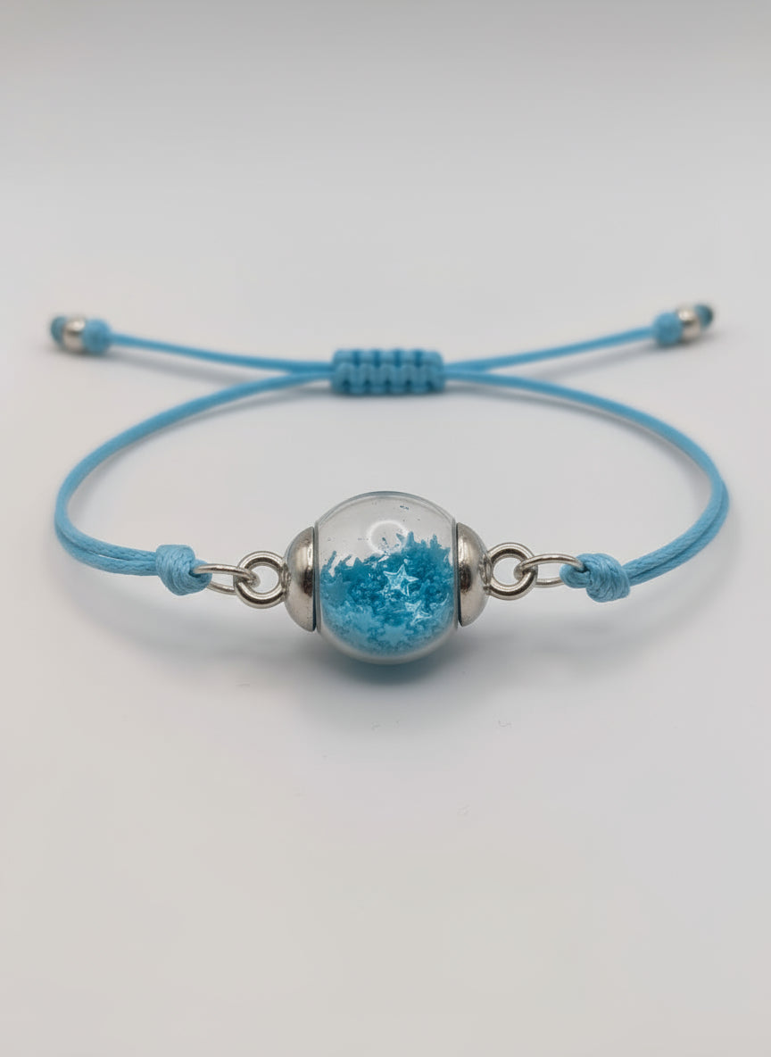 Sky Blue Glitter Globe Bracelet on Adjustable Nylon Cord