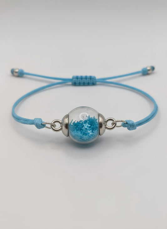 Sky Blue Glitter Globe Bracelet on Adjustable Nylon Cord