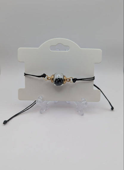 Black Rhinestones Globe Bracelet on Black Nylon Cord