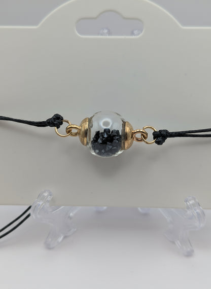 Black Rhinestones Globe Bracelet on Black Nylon Cord