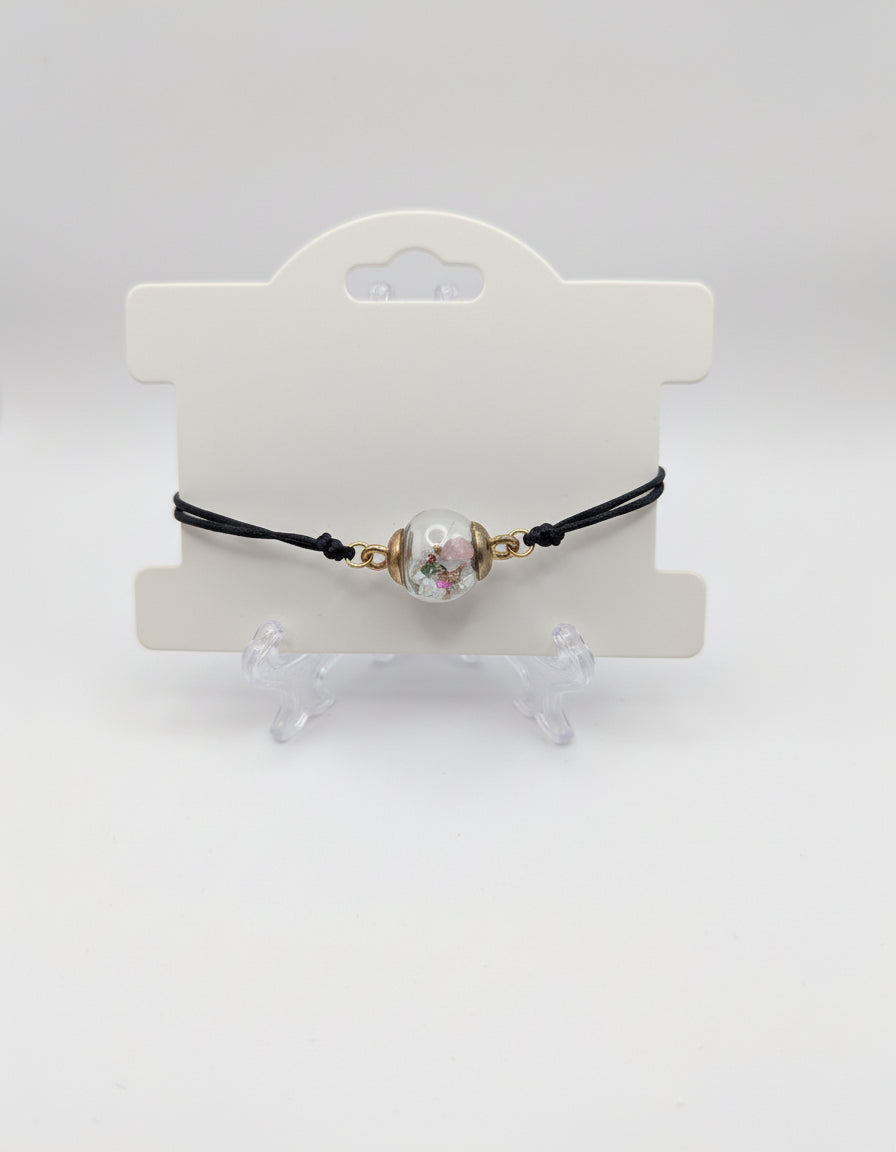 Multicolor Stone Flecks Globe Bracelet on Adjustable Black Nylon Cord