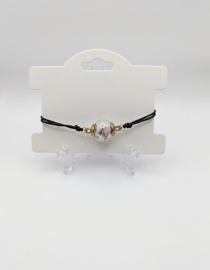 Multicolor Stone Flecks Globe Bracelet on Adjustable Black Nylon Cord