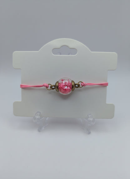 Hot Pink Glitter Globe Bracelet on Adjustable Cord