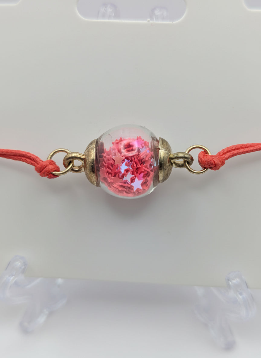Hot Pink Glitter Globe Bracelet on Adjustable Cord