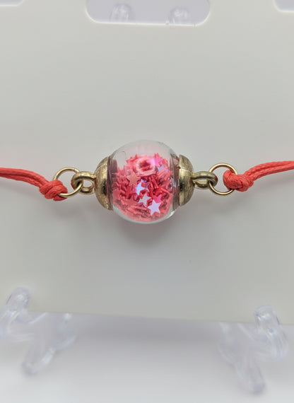 Hot Pink Glitter Globe Bracelet on Adjustable Cord