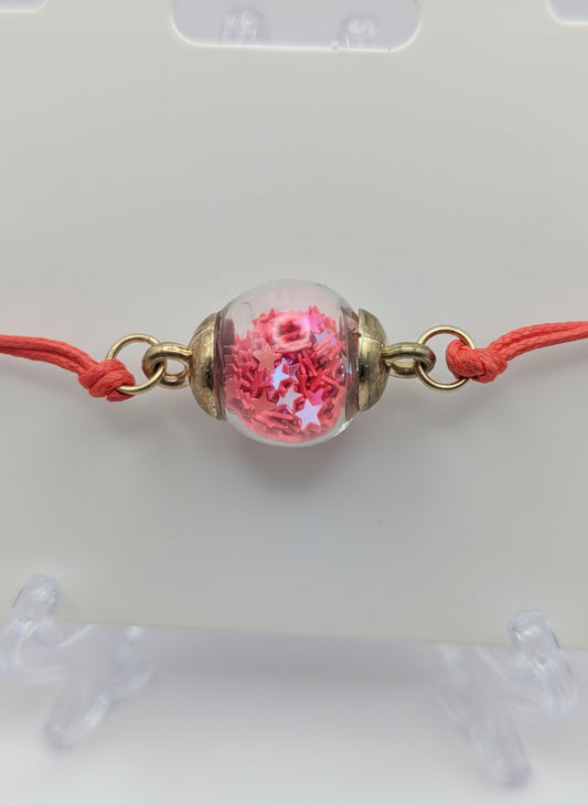 Hot Pink Glitter Globe Bracelet on Adjustable Cord