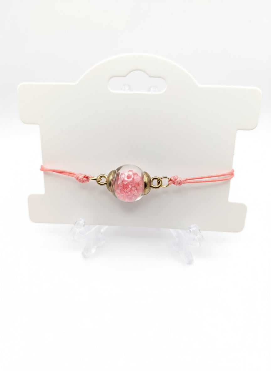 Bubblegum Pink Rhinestone Globe Bracelet on Pink Cord
