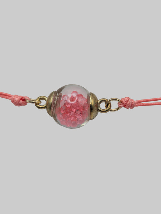 Coral Rhinestones Globe Bracelet on Matching Nylon Cord