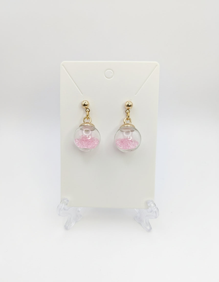 Light Pink Rhinestone Glass Globe Post Earrings