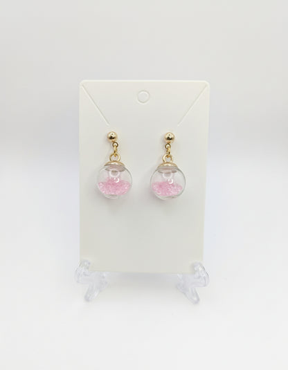 Light Pink Rhinestone Glass Globe Post Earrings