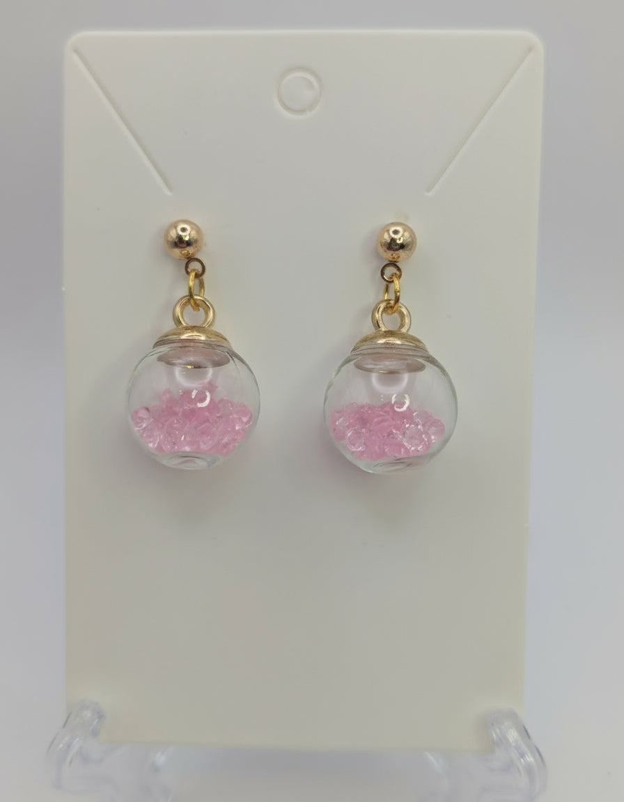 Light Pink Rhinestone Glass Globe Post Earrings
