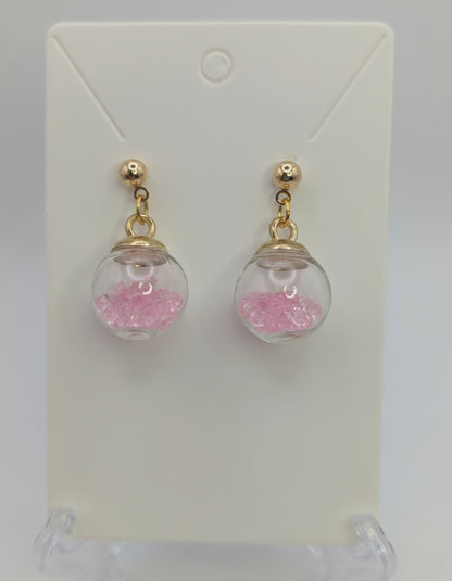 Light Pink Rhinestone Glass Globe Post Earrings