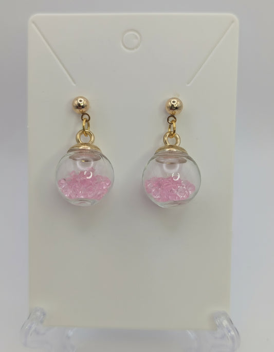 Light Pink Rhinestone Glass Globe Post Earrings