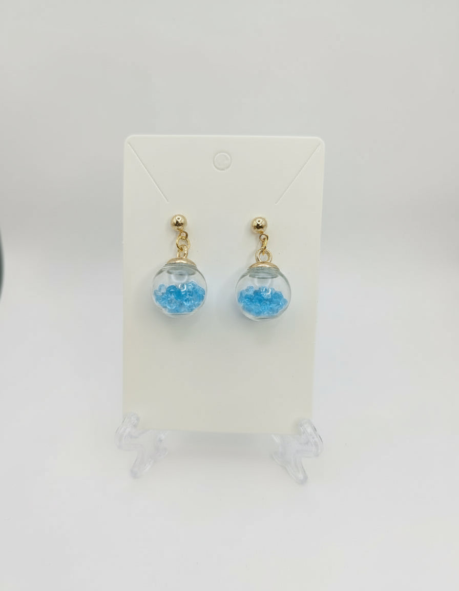 Vivid Blue Rhinestones Globe Post Earrings